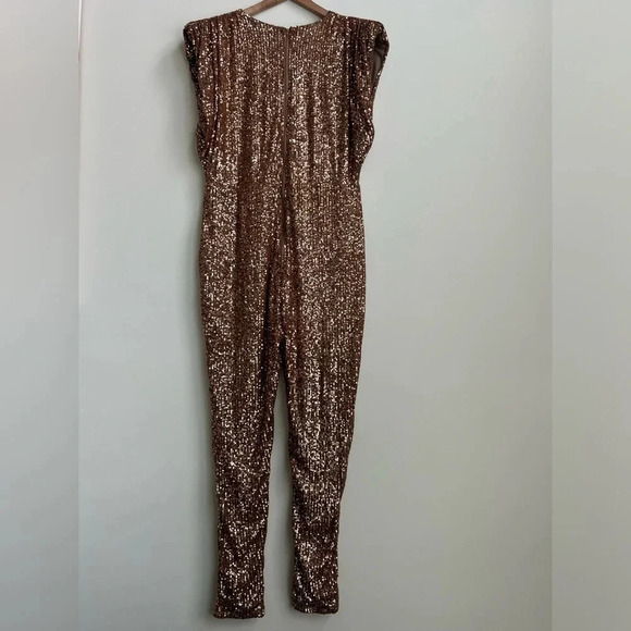 New Fashion Nova Chocolate “Sparkle And Snatched” Shoulder Pad Jumpsuit Size 2X - Picture 9 of 15